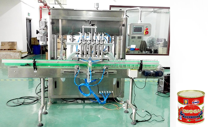 六頭臥式攪拌直線醬料灌裝機械設備